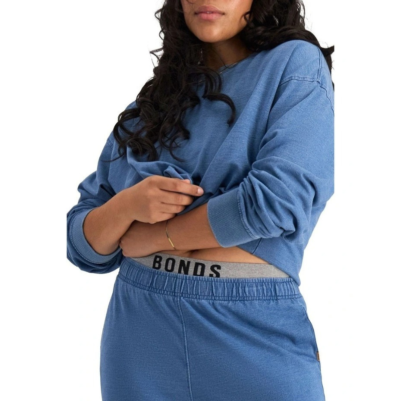 Bonds Denim Wash Pullover in Sky Blue Denim casual women’s sweatshirt
