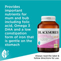 Blackmores Pregnancy & Breastfeeding Gold Vitamin Capsules 120 pack bottle — prenatal and postnatal supplement providing essential nutrients, DHA, and folic acid for mothers and babies.