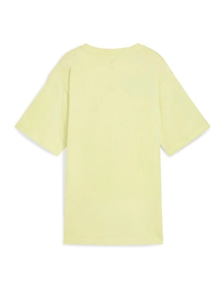 Light yellow t-shirt with a brand logo on a white background
