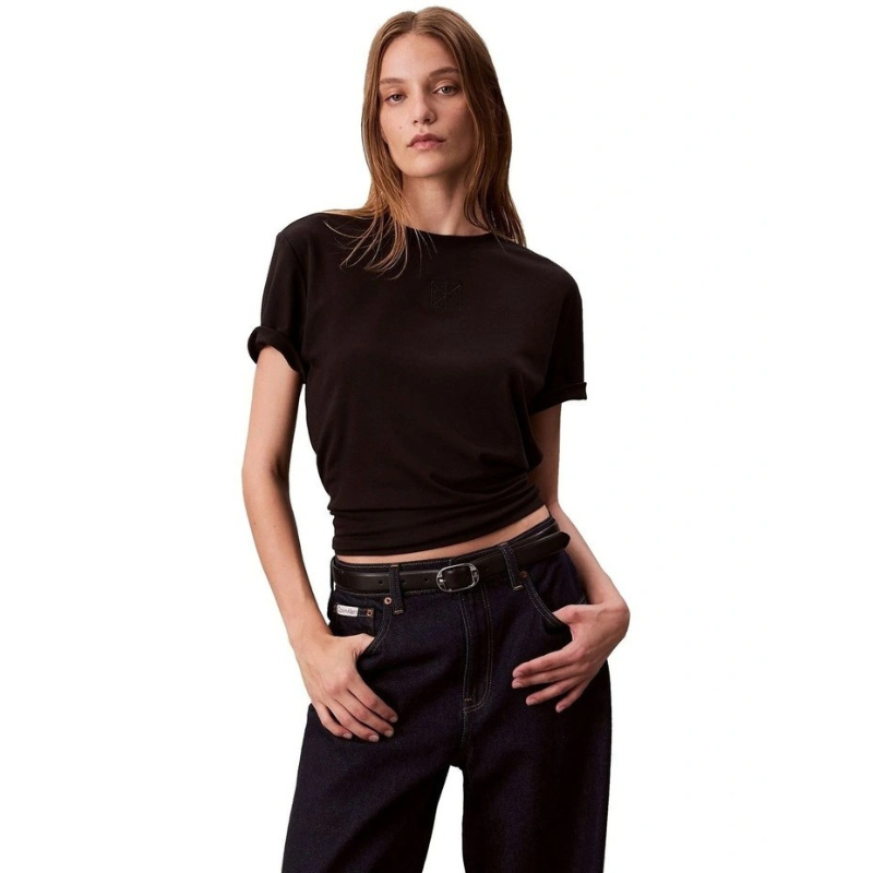 Calvin Klein women’s Pima cotton short sleeve crew neck t-shirt with logo emblem on chest