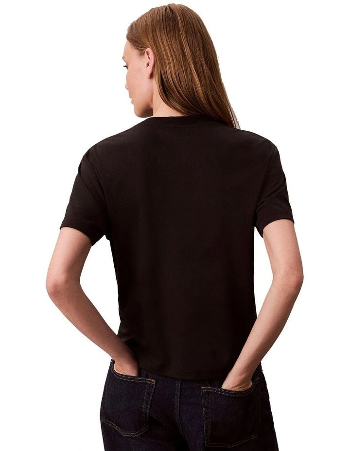 Calvin Klein women’s Pima cotton short sleeve crew neck t-shirt with logo emblem on chest