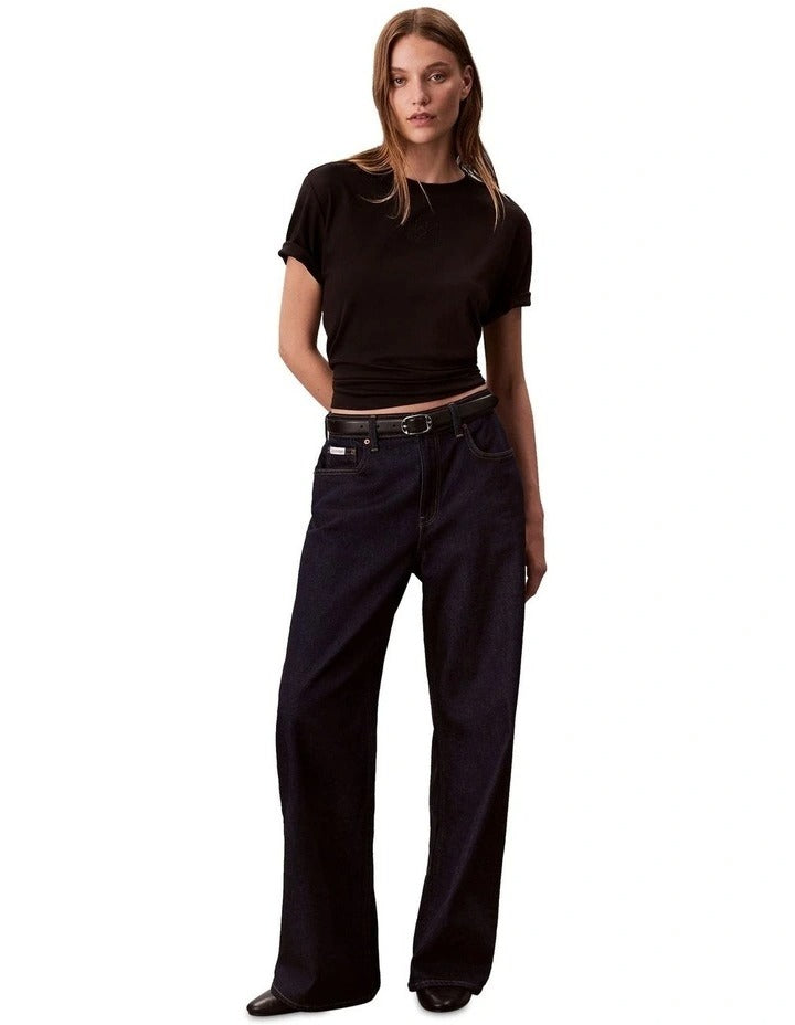 Calvin Klein women’s Pima cotton short sleeve crew neck t-shirt with logo emblem on chest