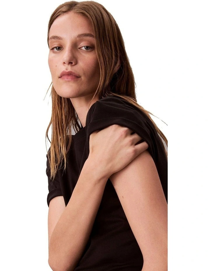 Calvin Klein women’s Pima cotton short sleeve crew neck t-shirt with logo emblem on chest