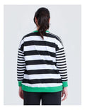 Taking Shape Cotton Stripe Mix Sweatshirt in Black with round neckline, ribbed cuffs, striped design, and long sleeves for plus-size fashionistas