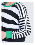 Taking Shape Cotton Stripe Mix Sweatshirt in Black with round neckline, ribbed cuffs, striped design, and long sleeves for plus-size fashionistas