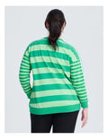 Taking Shape Cotton Stripe Mix Sweatshirt in Lush Green featuring round neckline, ribbed cuffs, striped design, and long sleeves for plus size fashionistas.