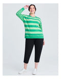 Taking Shape Cotton Stripe Mix Sweatshirt in Lush Green featuring round neckline, ribbed cuffs, striped design, and long sleeves for plus size fashionistas.