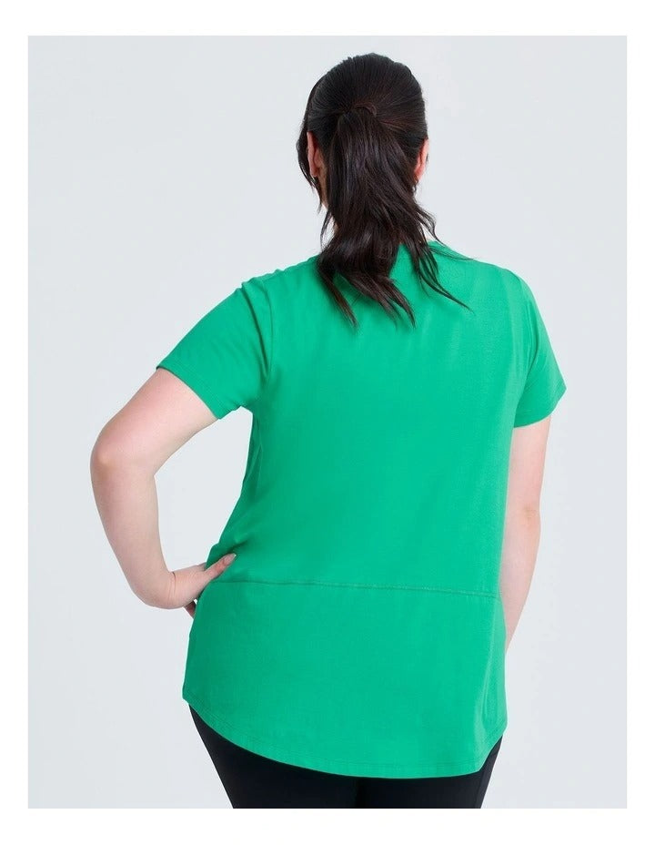 Taking Shape Cotton Active Graphic T-shirt in Lush Green – plus size tee with honeycomb stitch design, round neckline, and bold white graphic