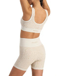 Move Rib Seamless Crop Bra with jacquard knit print, scoop neckline, removable cups and stretchy ribbed fabric for soft support