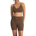 Move Rib Seamless Crop Bra in ribbed stretch fabric with removable cups, soft V-neckline, and supportive underbust elastic for low impact activities