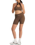 Move Rib Seamless Crop Bra in ribbed stretch fabric with removable cups, soft V-neckline, and supportive underbust elastic for low impact activities