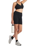 Move Rib Seamless Crop Bra with vee neckline, ribbed stretch fabric, removable cups, and underbust elastic for low impact support