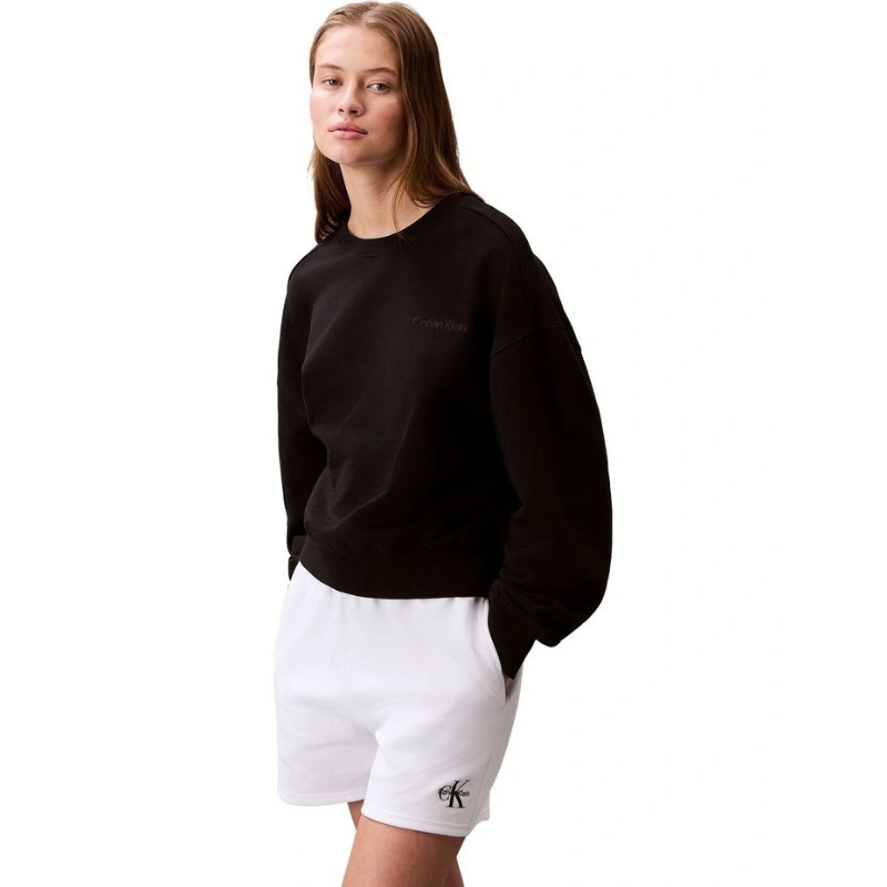 Calvin Klein women’s cotton terry crew neck sweatshirt with logo embroidery