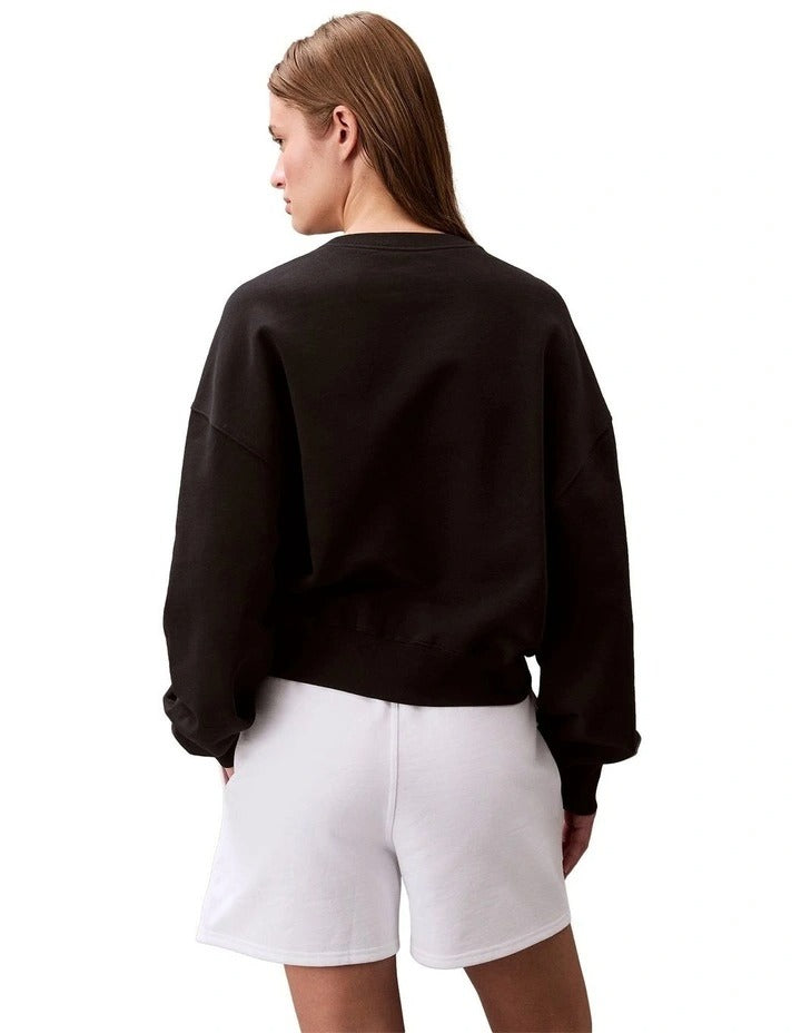 Calvin Klein women’s cotton terry crew neck sweatshirt with logo embroidery