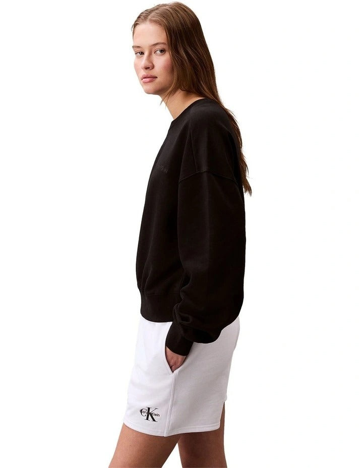 Calvin Klein women’s cotton terry crew neck sweatshirt with logo embroidery