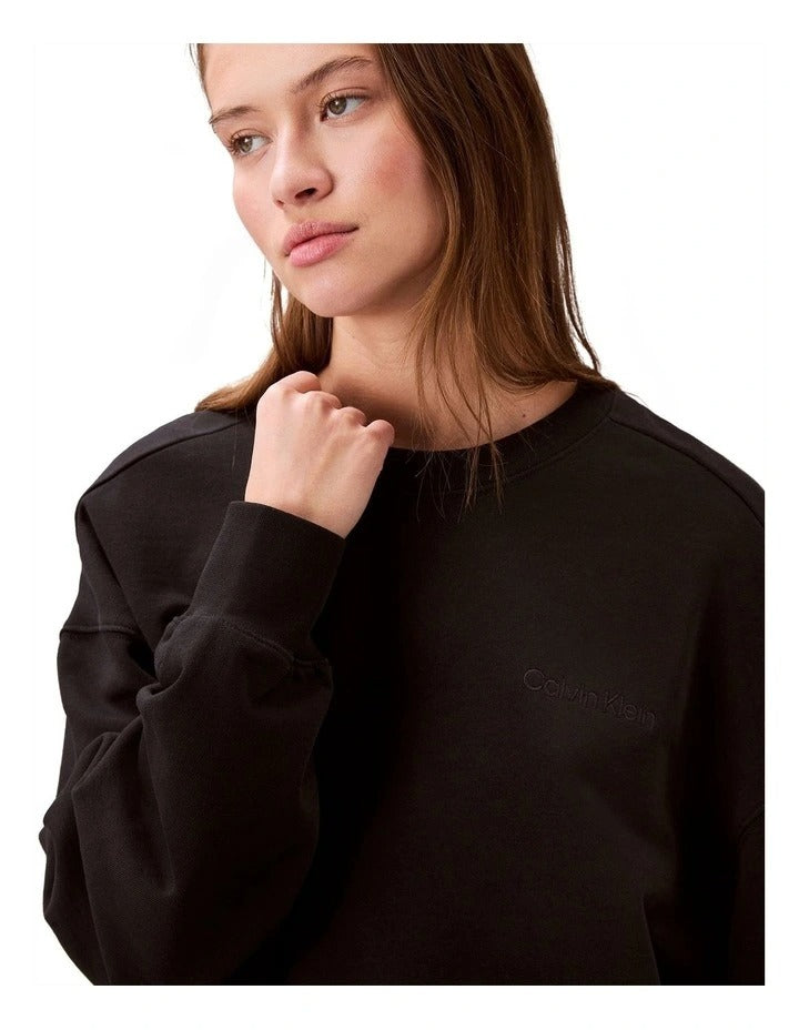 Calvin Klein women’s cotton terry crew neck sweatshirt with logo embroidery