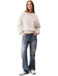 Calvin Klein women’s cotton terry crew neck sweatshirt with long sleeves, ribbed trims, and embroidered logo on chest