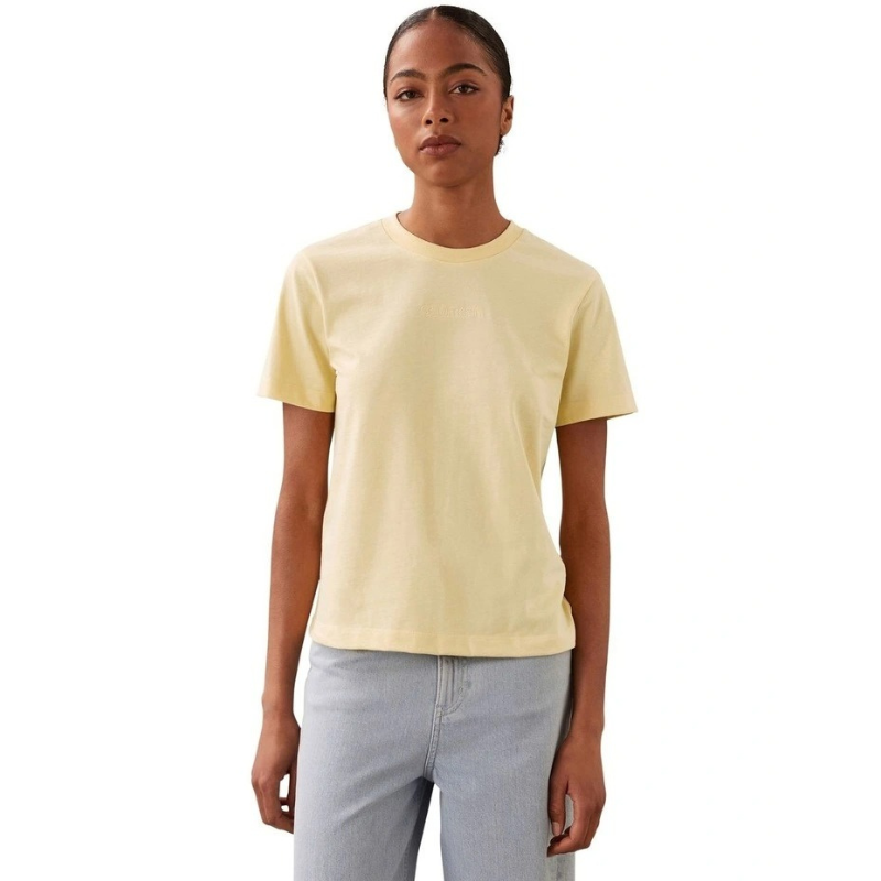 Calvin Klein women’s cotton t-shirt with short sleeves, crew neck, and logo across chest – simple modern everyday style