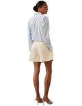 Calvin Klein women’s high rise cotton blend trousers with pressed creases, side seam pockets, and tailored fit