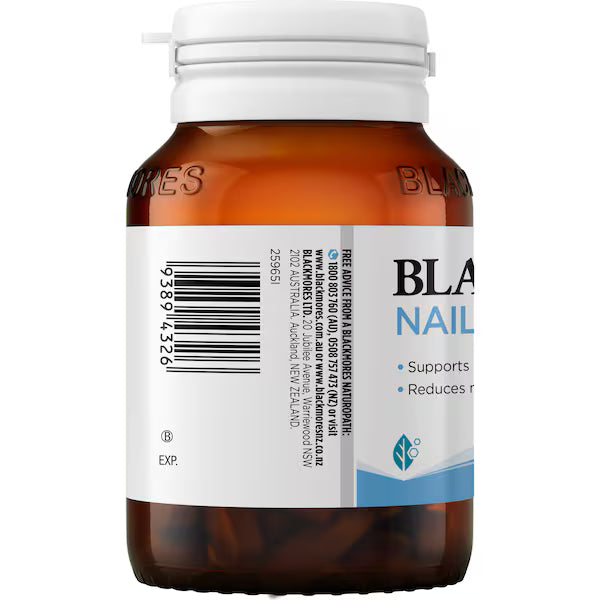 Blackmores Nails Hair & Skin Tablets 120 pack — premium supplement supporting healthy hair growth, strong nails, and radiant skin in a white and amber bottle.