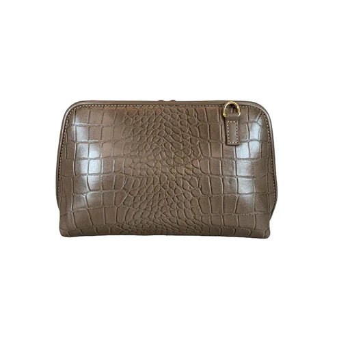 LeatherLuxe Khaki Crocodile-Style Leather Clutch and Shoulder Bag – Elegant Crossbody Handbag for Women