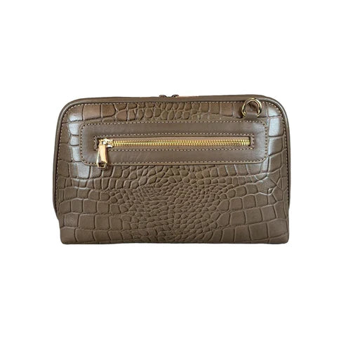 LeatherLuxe Khaki Crocodile-Style Leather Clutch and Shoulder Bag – Elegant Crossbody Handbag for Women