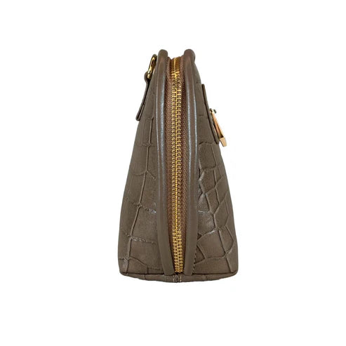LeatherLuxe Khaki Crocodile-Style Leather Clutch and Shoulder Bag – Elegant Crossbody Handbag for Women