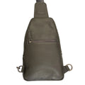 LeatherLuxe grey leather unisex sling bag – premium crossbody shoulder bag with adjustable strap, modern minimalist design, ideal for everyday use.