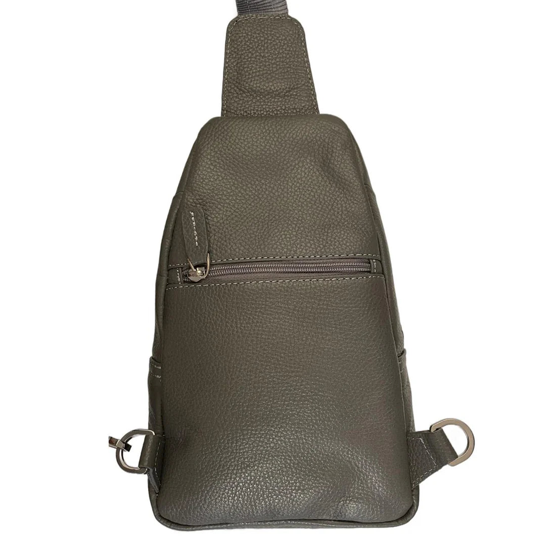 LeatherLuxe grey leather unisex sling bag – premium crossbody shoulder bag with adjustable strap, modern minimalist design, ideal for everyday use.