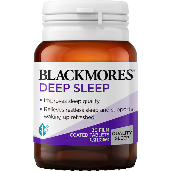 Blackmores Deep Sleep Capsules 30 pack designed to support restful sleep, with a natural blend of ingredients for improved sleep quality and relaxation.