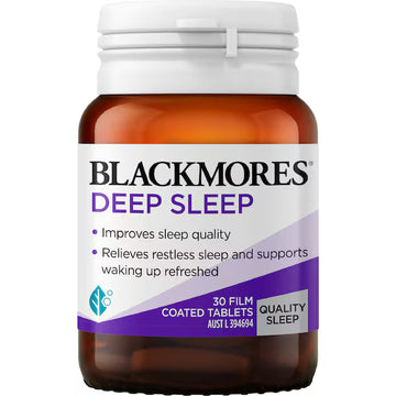 Blackmores Deep Sleep Capsules 30 pack designed to support restful sleep, with a natural blend of ingredients for improved sleep quality and relaxation.