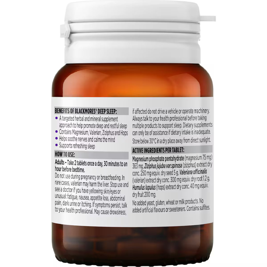 Blackmores Deep Sleep Capsules 30 pack designed to support restful sleep, with a natural blend of ingredients for improved sleep quality and relaxation.