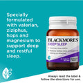 Blackmores Deep Sleep Capsules 30 pack designed to support restful sleep, with a natural blend of ingredients for improved sleep quality and relaxation.