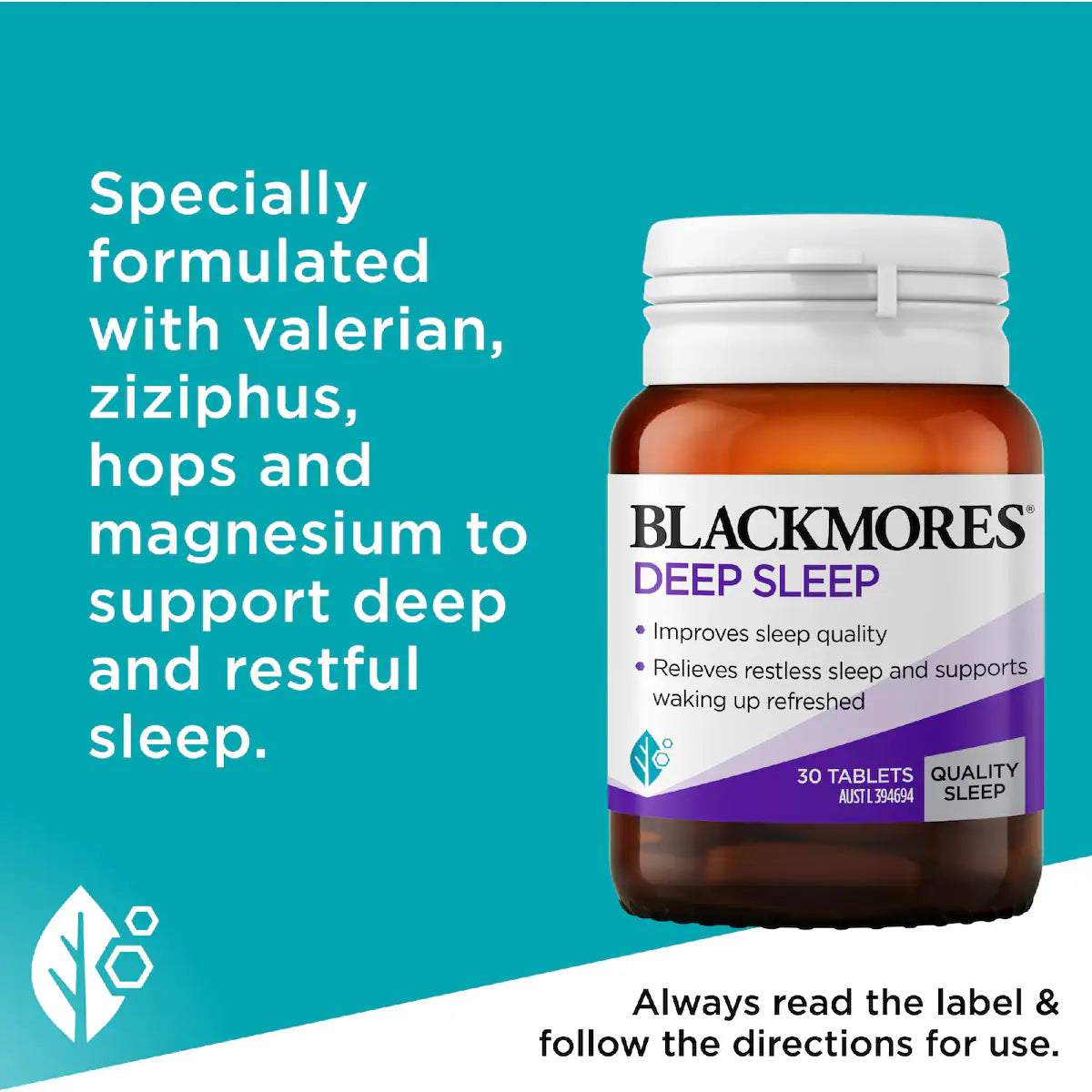 Blackmores Deep Sleep Capsules 30 pack designed to support restful sleep, with a natural blend of ingredients for improved sleep quality and relaxation.