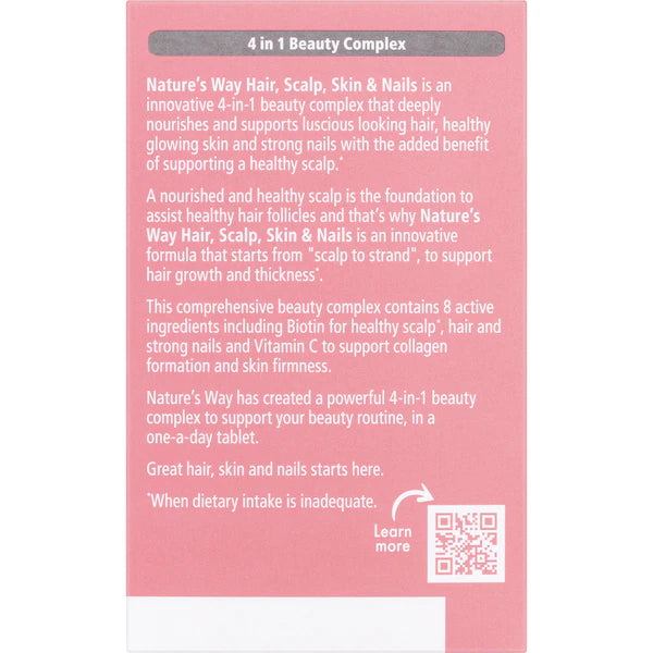 Nature's Way Beauty Hair Scalp Skin & Nails Tablets 60 pack for healthy hair, skin, and nails.