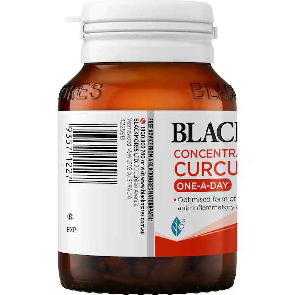 Blackmores Concentrated Curcumin Tablets 30 pack, dietary supplement for joint and inflammation support, with curcumin extract in easy-to-take tablets.