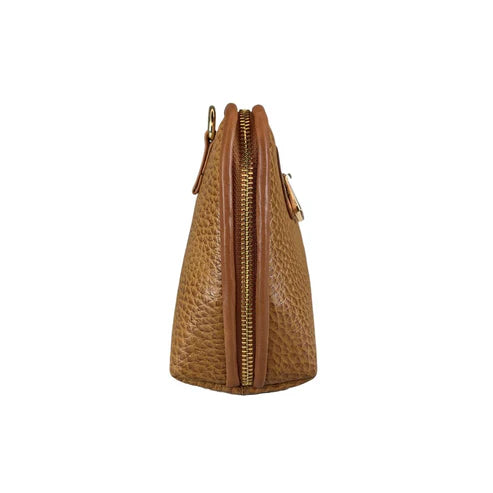Elegant brown leather clutch bag with detachable shoulder strap, crossbody design, and premium stitching — LeatherLuxe women’s handbag.