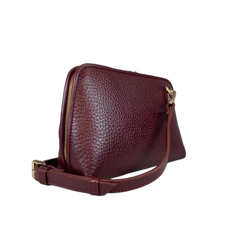 LeatherLuxe dark red genuine leather clutch bag with detachable crossbody and shoulder strap, premium women’s evening purse with gold hardware