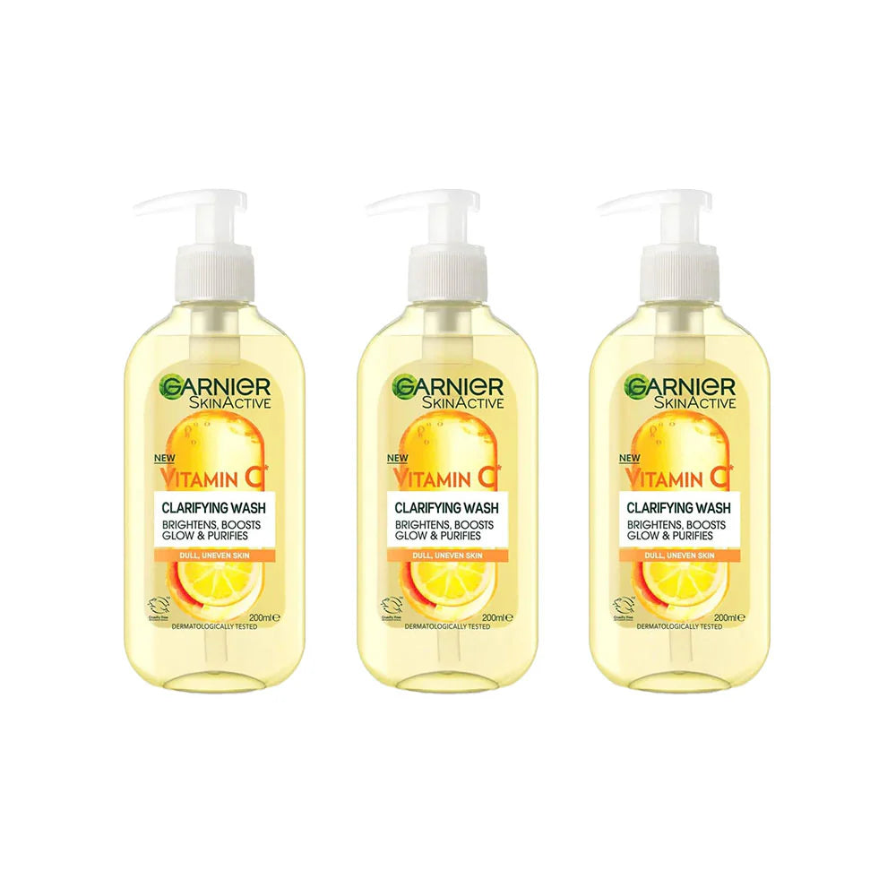 Garnier 3x Skin Active Vitamin C Clarifying Face Wash 200ml for bright, clear and refreshed skin