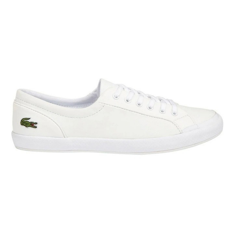 Lacoste Lancelle Leather Lace-Up Sneaker in White, featuring a sleek leather upper with lace-up closure for a stylish, versatile look.