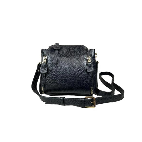 LeatherLuxe elegant black leather handbag for women – premium shoulder bag with sleek design and gold accents