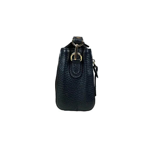 LeatherLuxe elegant black leather handbag for women – premium shoulder bag with sleek design and gold accents