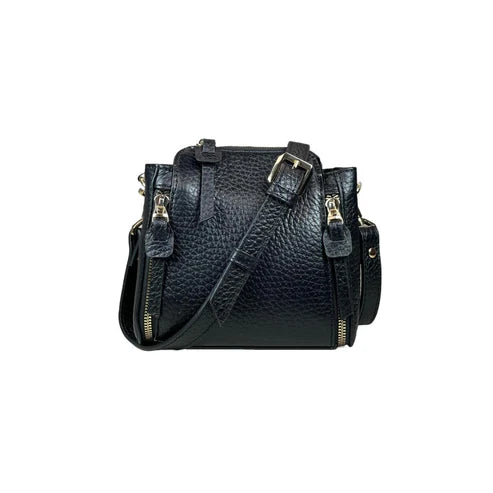 LeatherLuxe elegant black leather handbag for women – premium shoulder bag with sleek design and gold accents