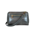 LeatherLuxe silver leather clutch and crossbody bag with detachable shoulder strap, elegant metallic finish, and minimalist luxury design for evening and casual wear.