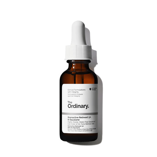 The Ordinary Granactive Retinoid 5% in Squalane 30mL bottle with clear label and dropper.