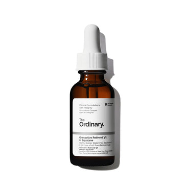 The Ordinary Granactive Retinoid 5% in Squalane 30mL bottle with clear label and dropper.