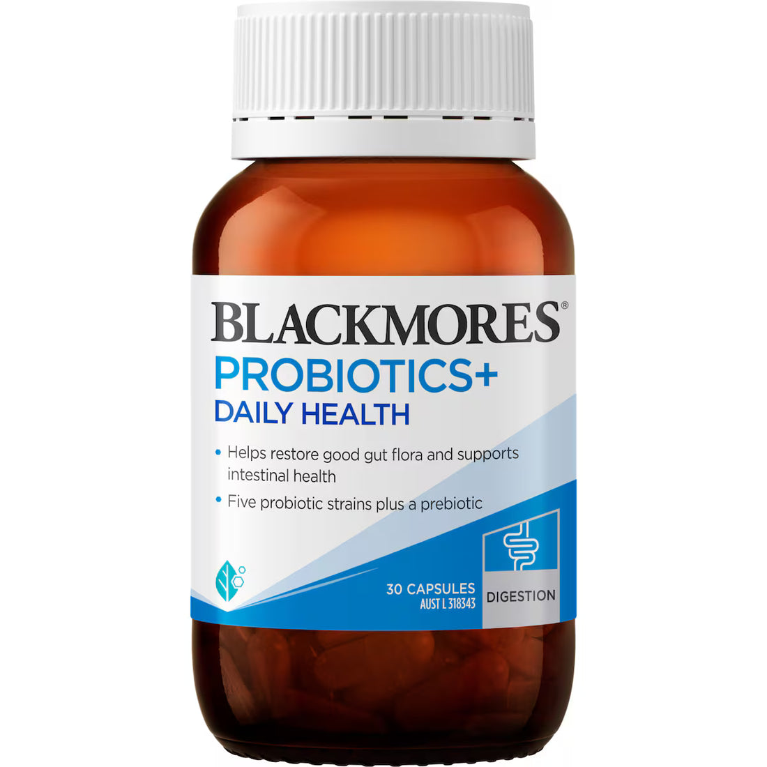 Blackmores Probiotics+ Daily Health Gut Health Vitamin Capsules 30 pack – daily probiotic supplement supporting digestive balance, immune system health, and overall wellbeing.