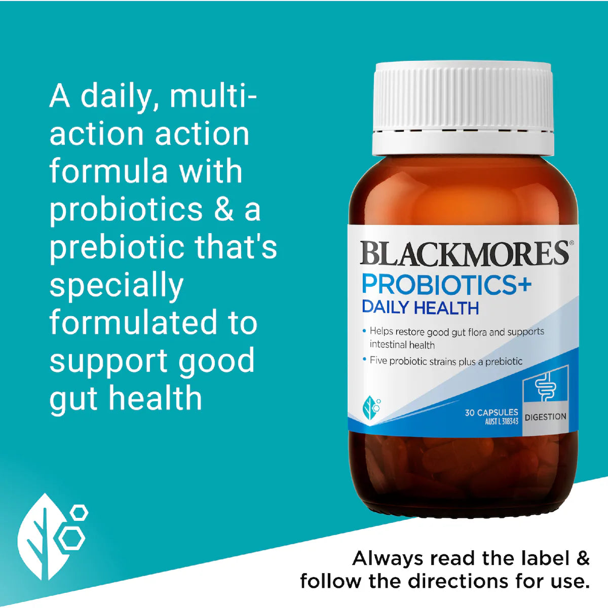 Blackmores Probiotics+ Daily Health Gut Health Vitamin Capsules 30 pack – daily probiotic supplement supporting digestive balance, immune system health, and overall wellbeing.