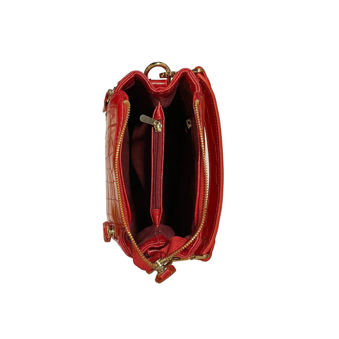Luxury red leather handbag for women in crocodile pattern — LeatherLuxe shoulder bag with elegant design and premium finish.