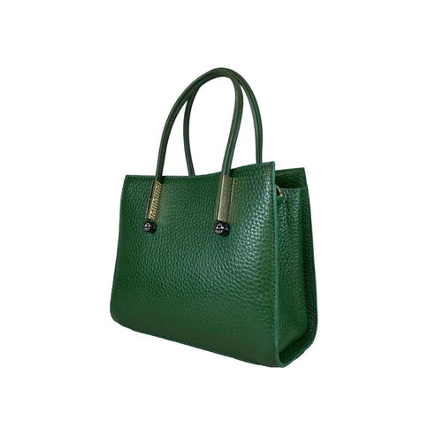 LeatherLuxe Green Women’s Leather Handbag — Stylish shoulder and crossbody bag made from premium genuine leather with gold-tone hardware.